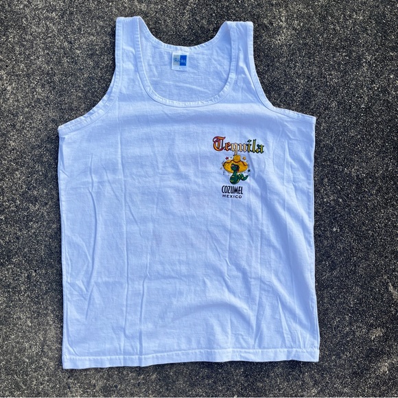 Vintage White Cozumel Mexico Tequila Tank Top Size Large Beach Funny Tee - Picture 2 of 5